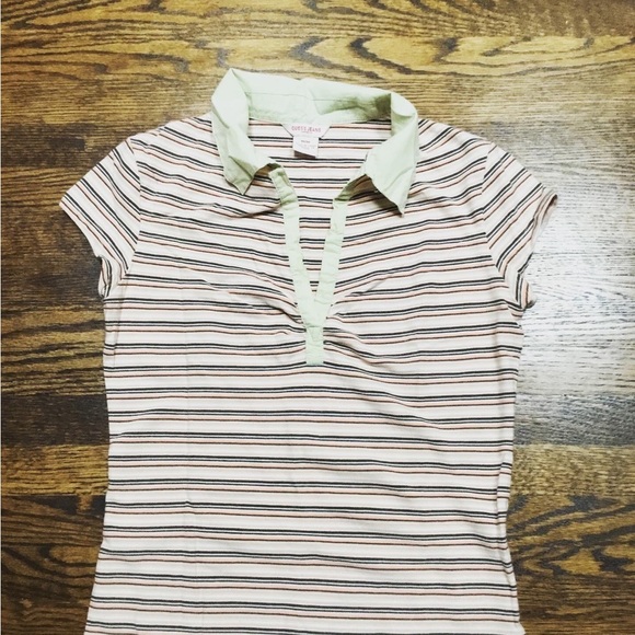 Guess Tops - Guess Striped Short Sleeve Top - Cream and Brown